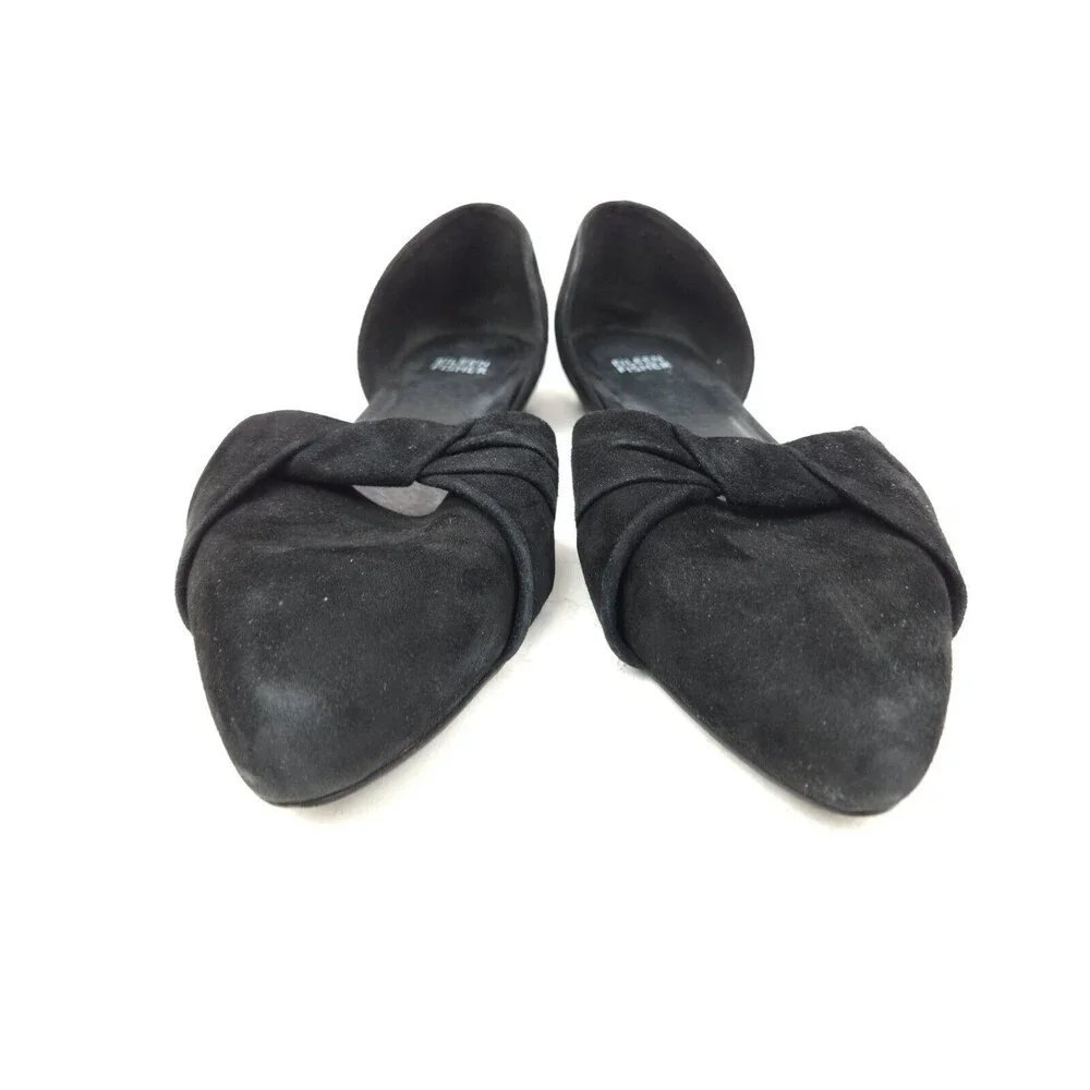 Eileen Fisher Black Hilly Suede d'Orsay Shoes Low Heel Sz 8.5 Wedge Modern